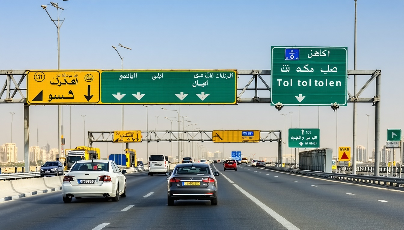 Vehicles passing through Dubai road toll system